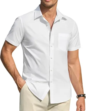 DEMEANOR Cotton Mens Dress Shirts Short Sleeve Button Down Shirts Formal Summer Dress Shirt Casual Button Up Shirts Men