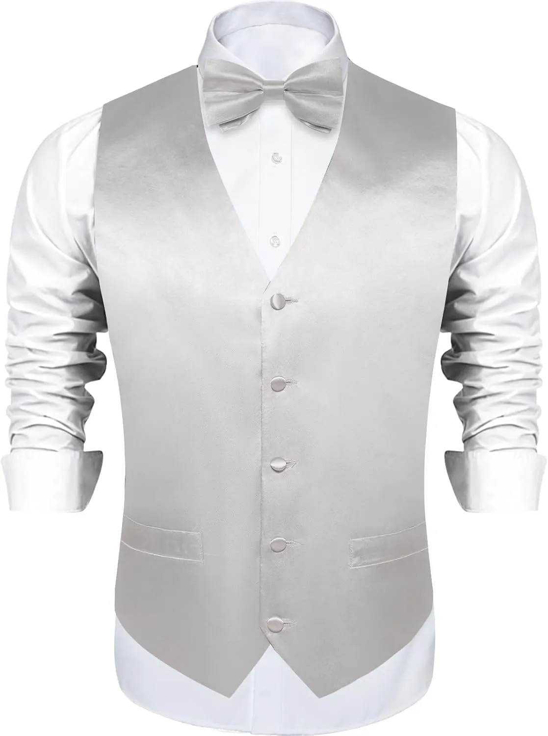 DiBanGu Suit Vest for Men Vest Set with Tie Bowtie Tie Clip Pocket Square Cufflinks 6Pcs Waistcoat