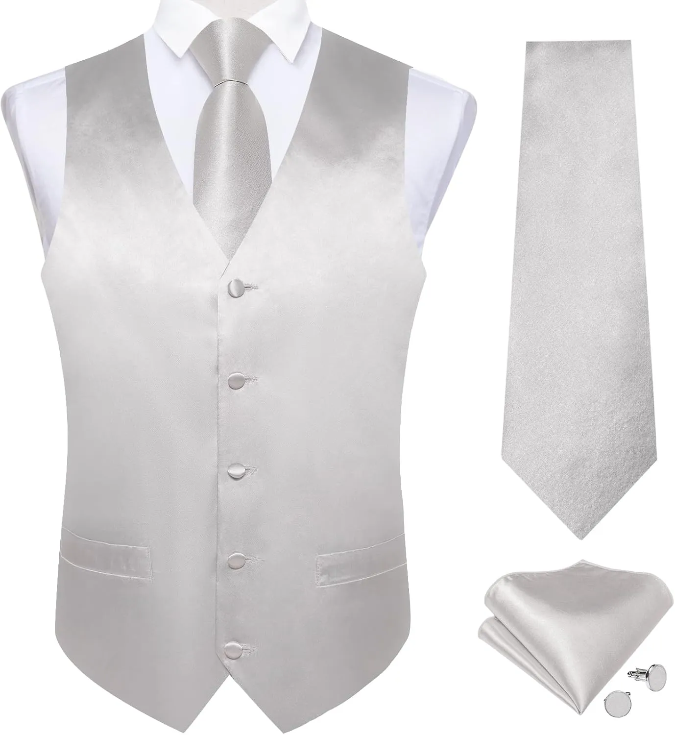 DiBanGu Suit Vest for Men Vest Set with Tie Bowtie Tie Clip Pocket Square Cufflinks 6Pcs Waistcoat