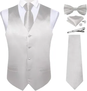 DiBanGu Suit Vest for Men Vest Set with Tie Bowtie Tie Clip Pocket Square Cufflinks 6Pcs Waistcoat