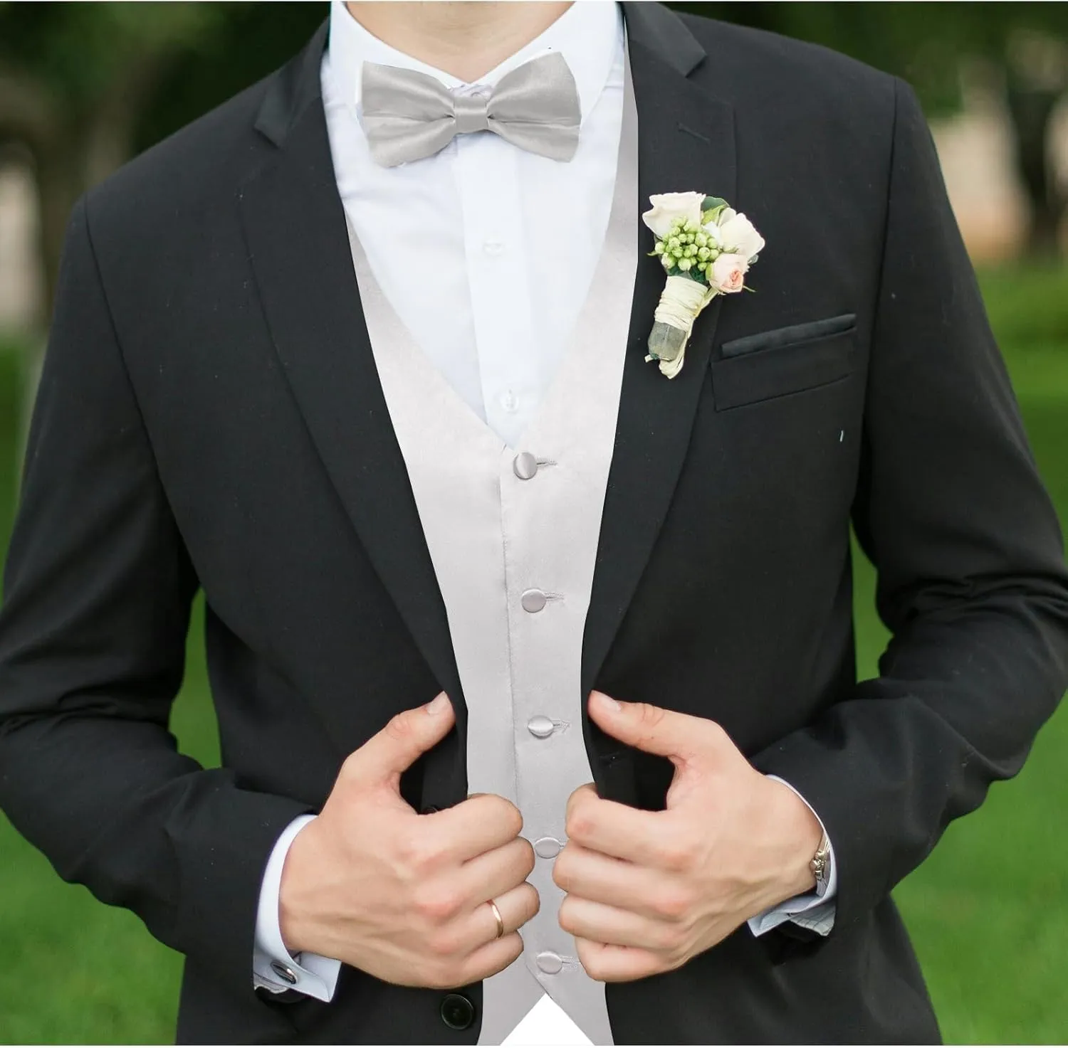 DiBanGu Suit Vest for Men Vest Set with Tie Bowtie Tie Clip Pocket Square Cufflinks 6Pcs Waistcoat