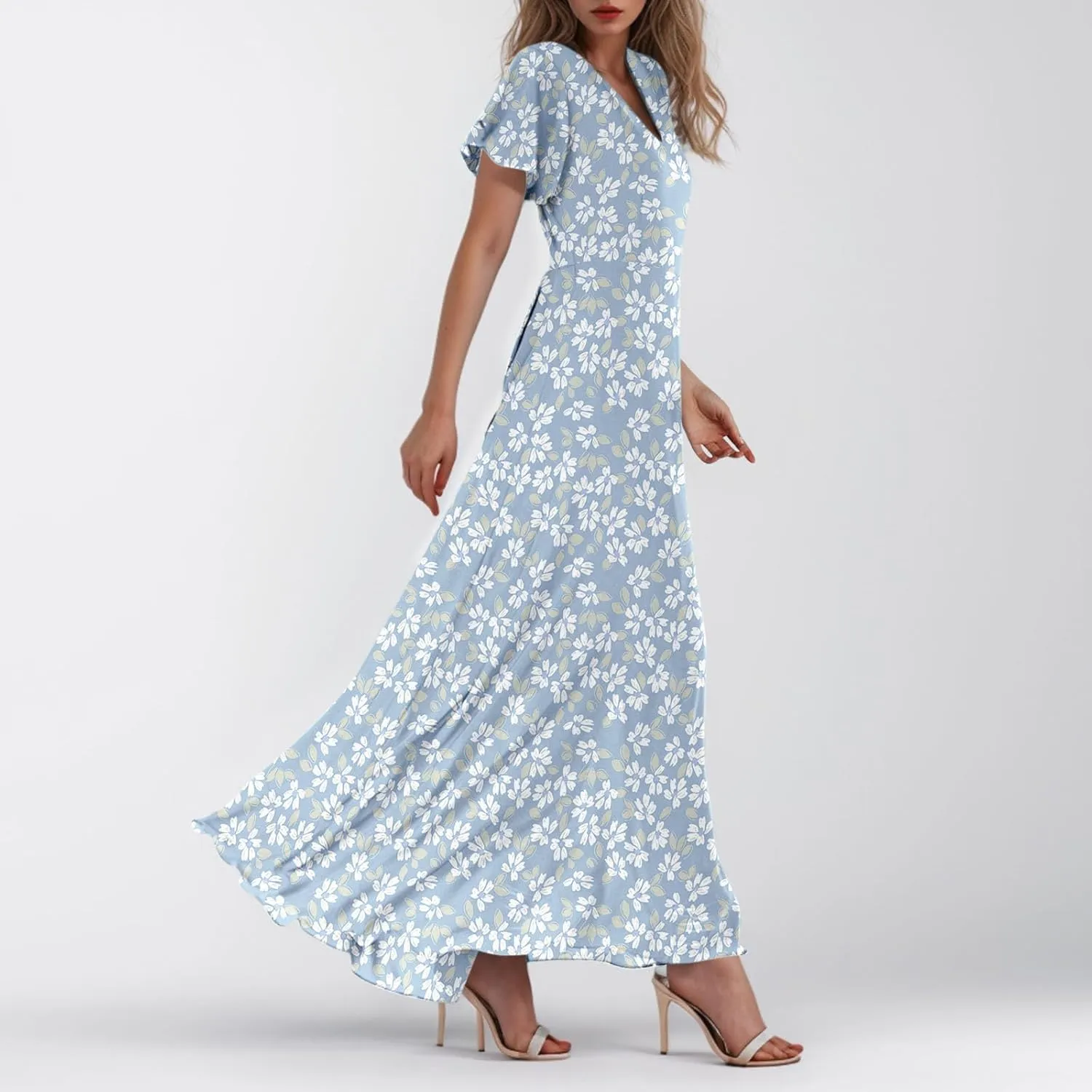 Easter Dress for Women Swing Flowy Ruffle Hem Swing Womens Dresses Chiffon Dress Summer Dresses