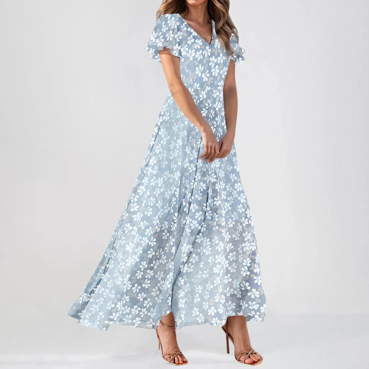 Easter Dress for Women Swing Flowy Ruffle Hem Swing Womens Dresses Chiffon Dress Summer Dresses