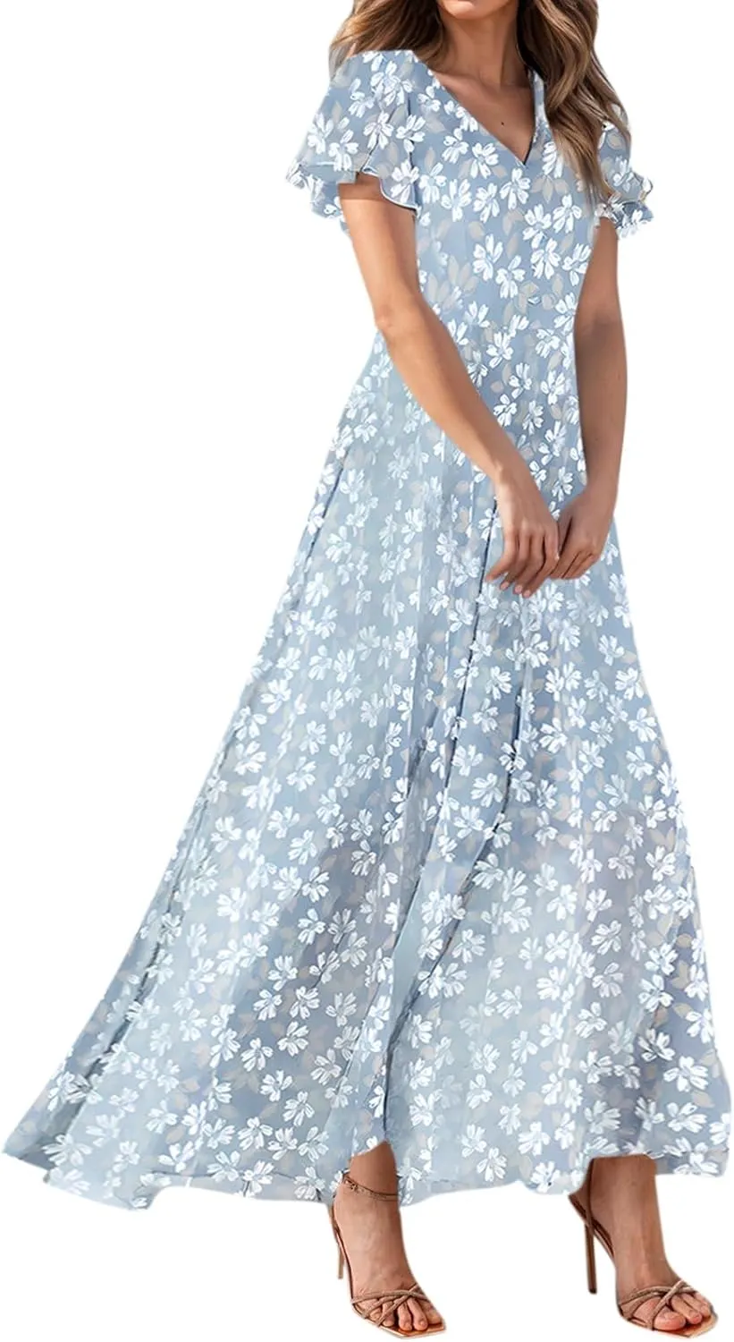 Easter Dress for Women Swing Flowy Ruffle Hem Swing Womens Dresses Chiffon Dress Summer Dresses