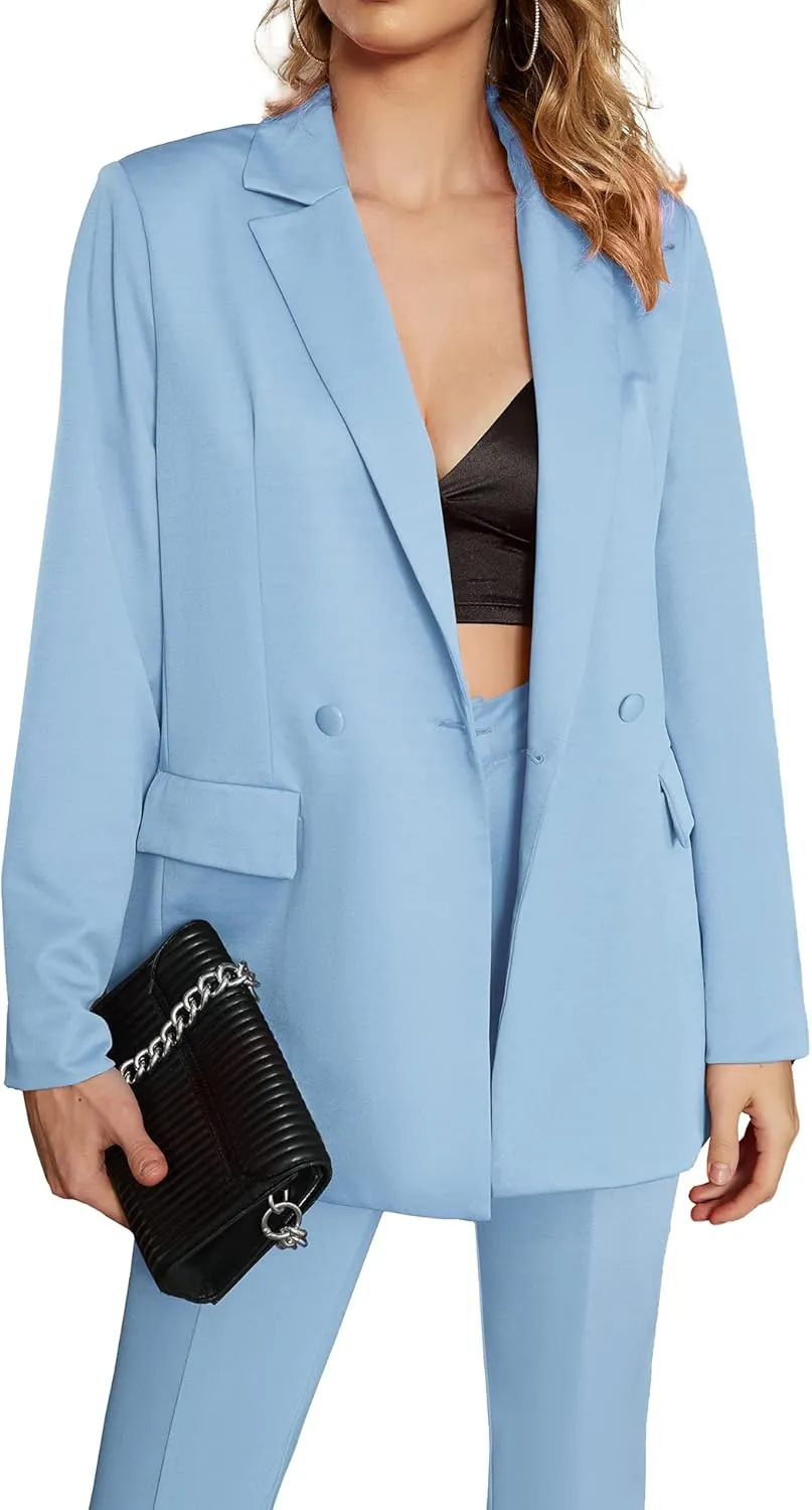 EXTRO&VERT Women Blazer Oversized Long Sleeve Lapel Button Boyfriend Casual Office Suit Jacket
