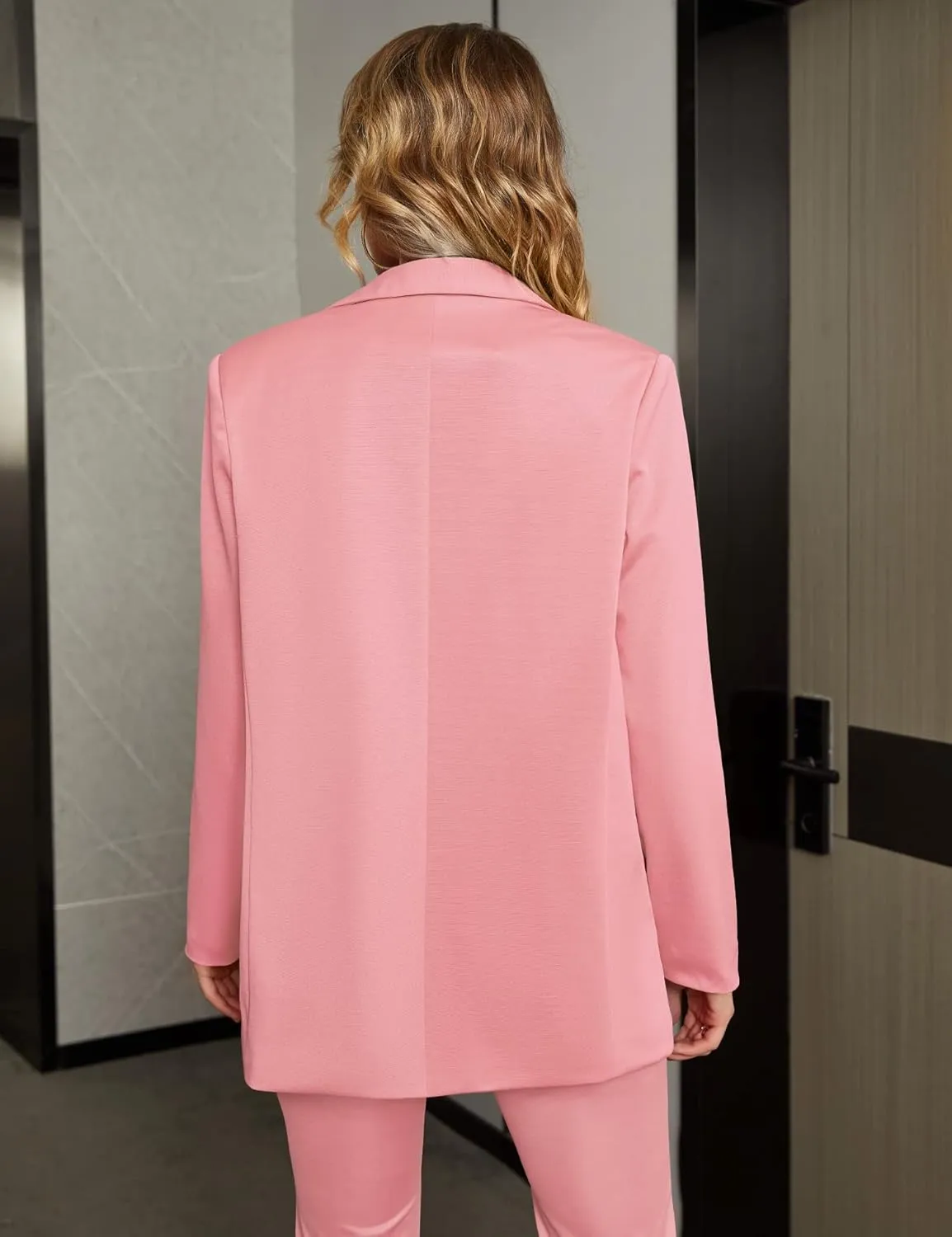 EXTRO&VERT Women Blazer Oversized Long Sleeve Lapel Button Boyfriend Casual Office Suit Jacket
