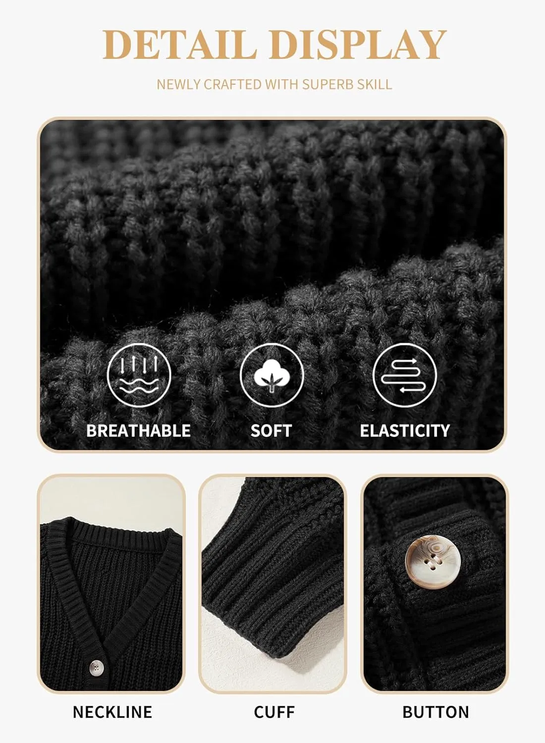 Eytino Womens Plus Size Cardigan Sweater Long Sleeve Button Down Chunky Knit Open Front Cardigans Outwear(1X-5X)