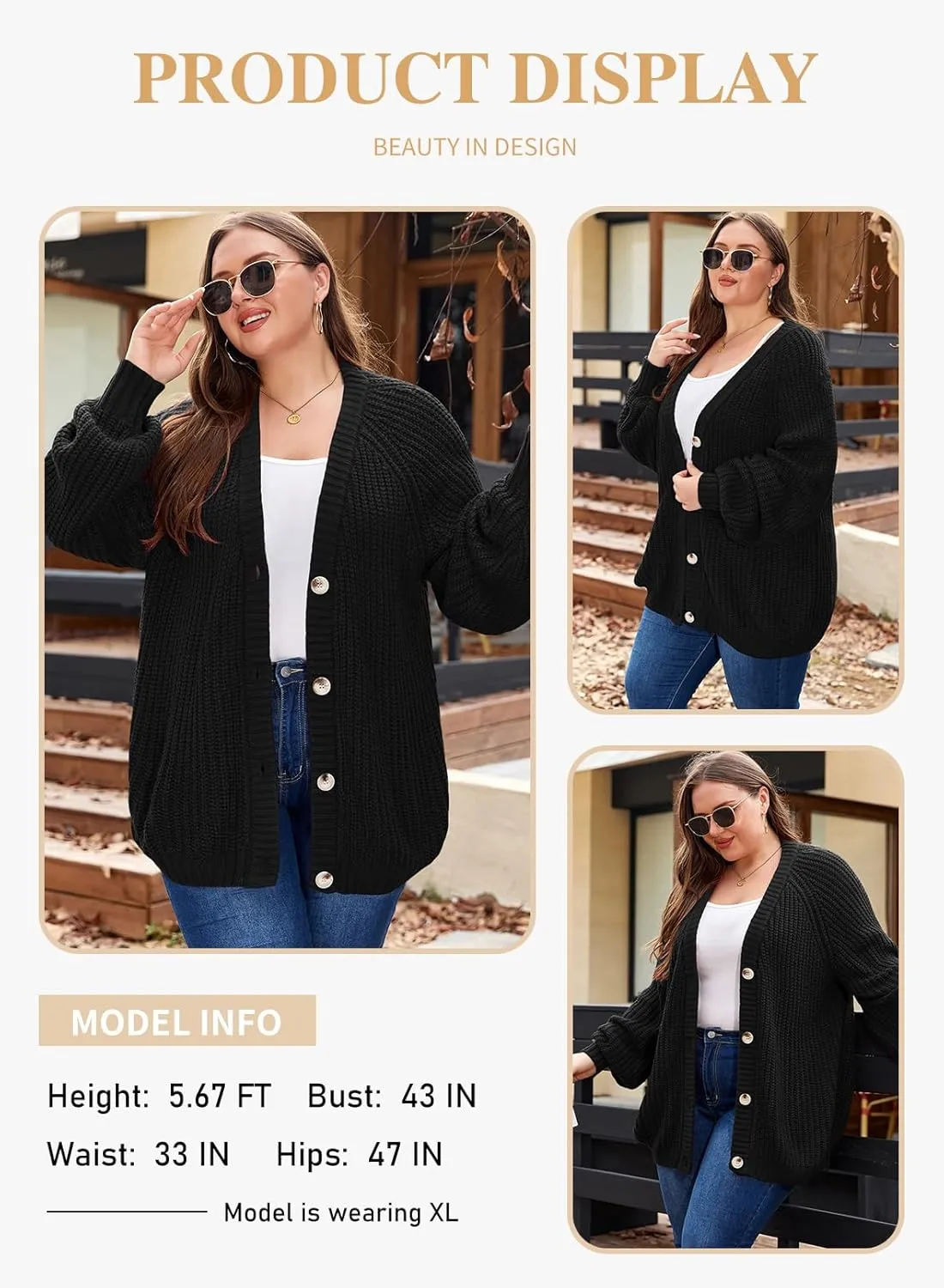 Eytino Womens Plus Size Cardigan Sweater Long Sleeve Button Down Chunky Knit Open Front Cardigans Outwear(1X-5X)