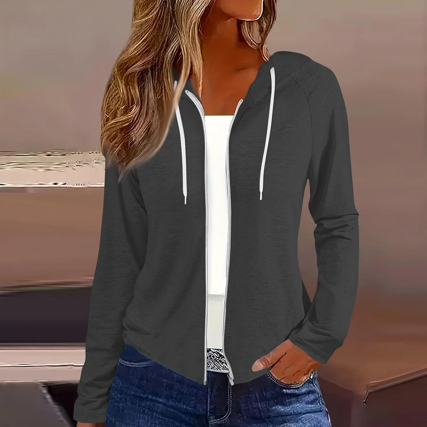 Fall Jackets for Women 2024 Fashion Full Zip Up Hoodie Long Sleeve Cropped Sweatshirt Jackets Casual Comfy Coats Tops