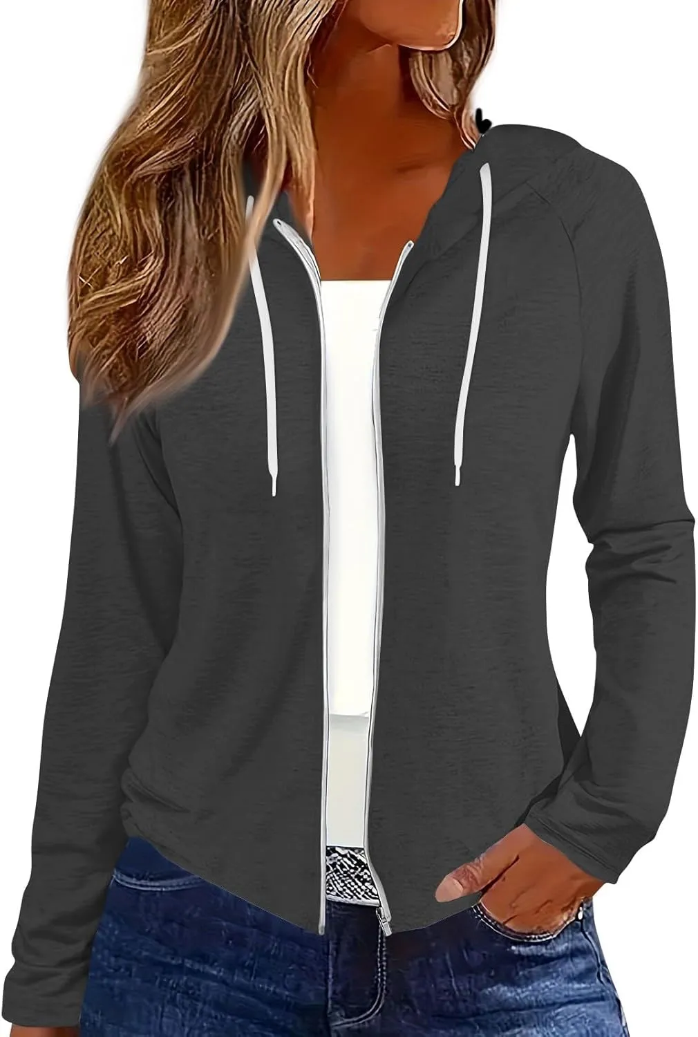 Fall Jackets for Women 2024 Fashion Full Zip Up Hoodie Long Sleeve Cropped Sweatshirt Jackets Casual Comfy Coats Tops