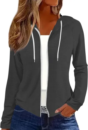 Fall Jackets for Women 2024 Fashion Full Zip Up Hoodie Long Sleeve Cropped Sweatshirt Jackets Casual Comfy Coats Tops
