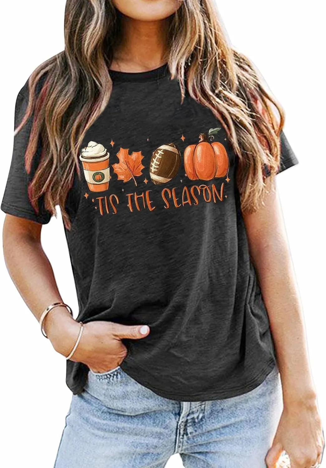 Fall Pumpkin Shirt Top Women Funny Halloween Plaid Leopard Shirt Autumn Thanksgiving Casual Graphic Tees
