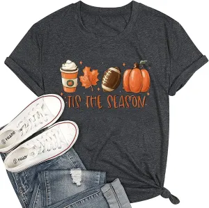 Fall Pumpkin Shirt Top Women Funny Halloween Plaid Leopard Shirt Autumn Thanksgiving Casual Graphic Tees