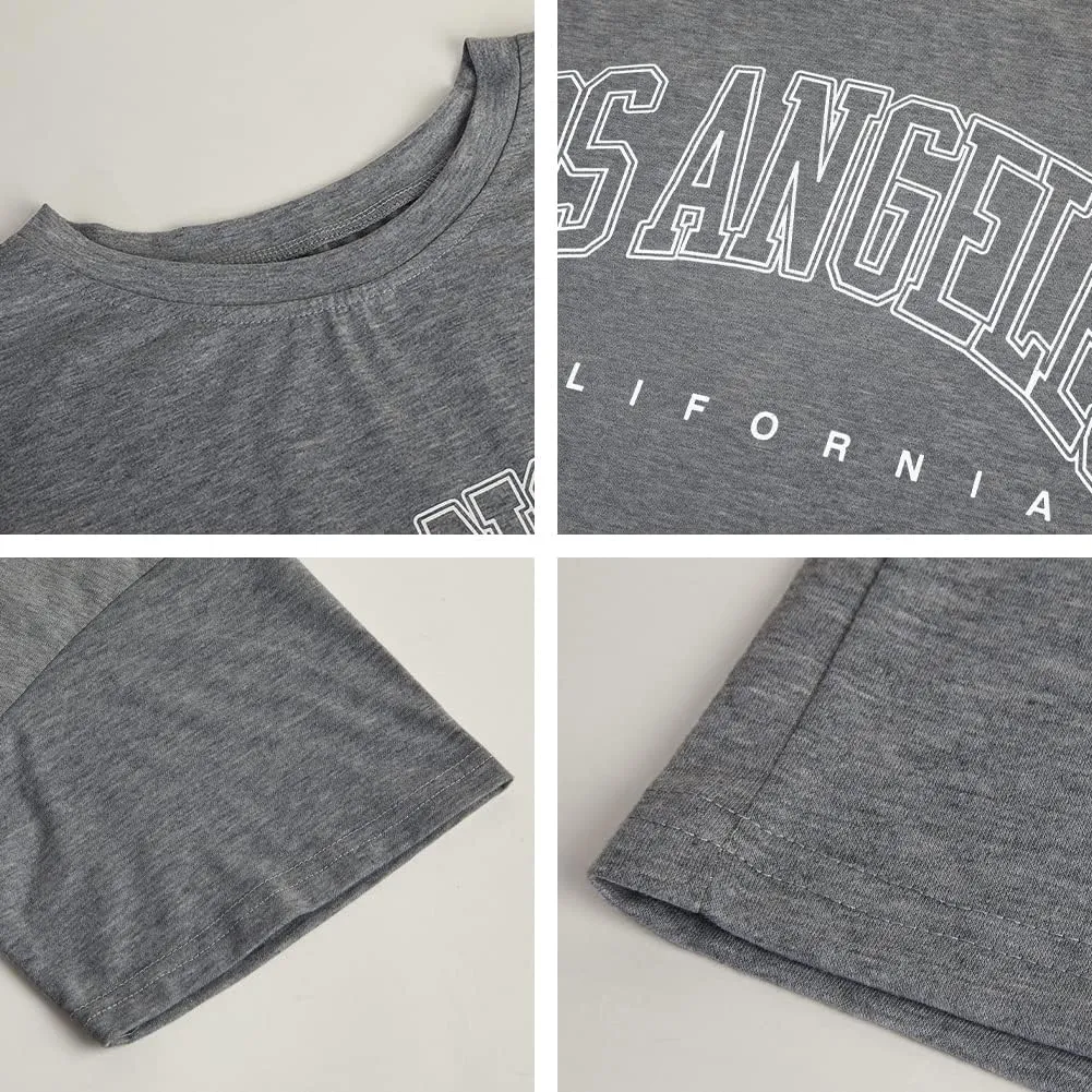 Fazortev Womens Oversized Los Angeles California Graphic T Shirts Half Sleeve Summer Loose Casual Tees Tunic Tops