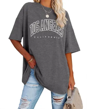 Fazortev Womens Oversized Los Angeles California Graphic T Shirts Half Sleeve Summer Loose Casual Tees Tunic Tops