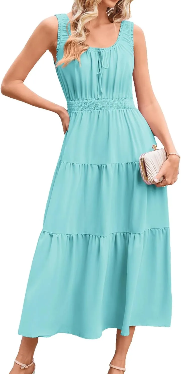 GRACE KARIN Women's Summer Dresses 2025 Long Flowy Tiered Dress Boho Swing Sundress with Pocket