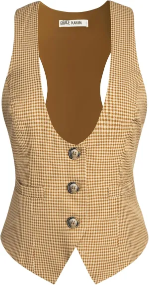 GRACE KARIN Womens Vest Top 2025 Trendy Academia Steampunk Waistcoat Racerback Vest BlazerRuns Small, Suggest Size Up