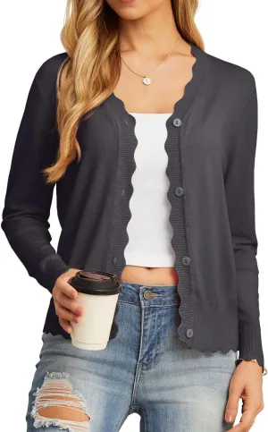 GRECERELLE Women's Long Sleeve V-Neck Button Down Cardigan Knit Shrugs Sweater