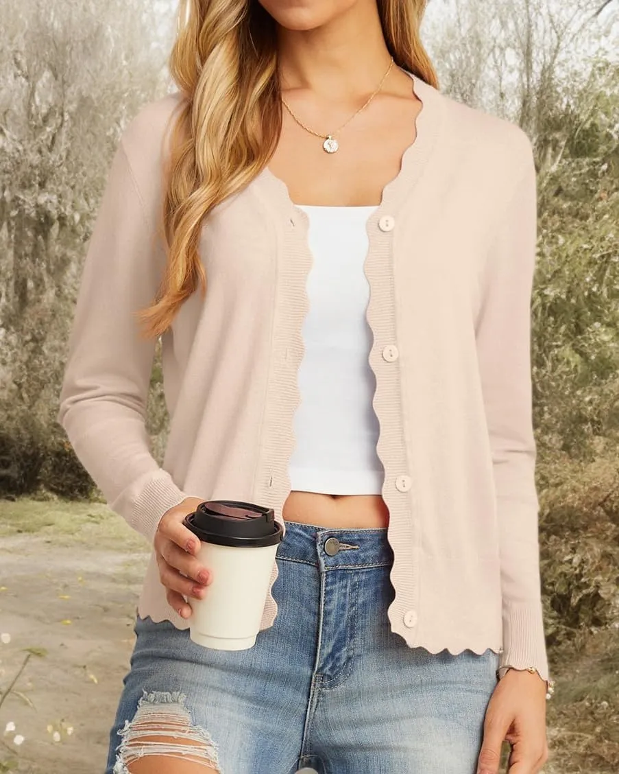 GRECERELLE Women's Long Sleeve V-Neck Button Down Cardigan Knit Shrugs Sweater