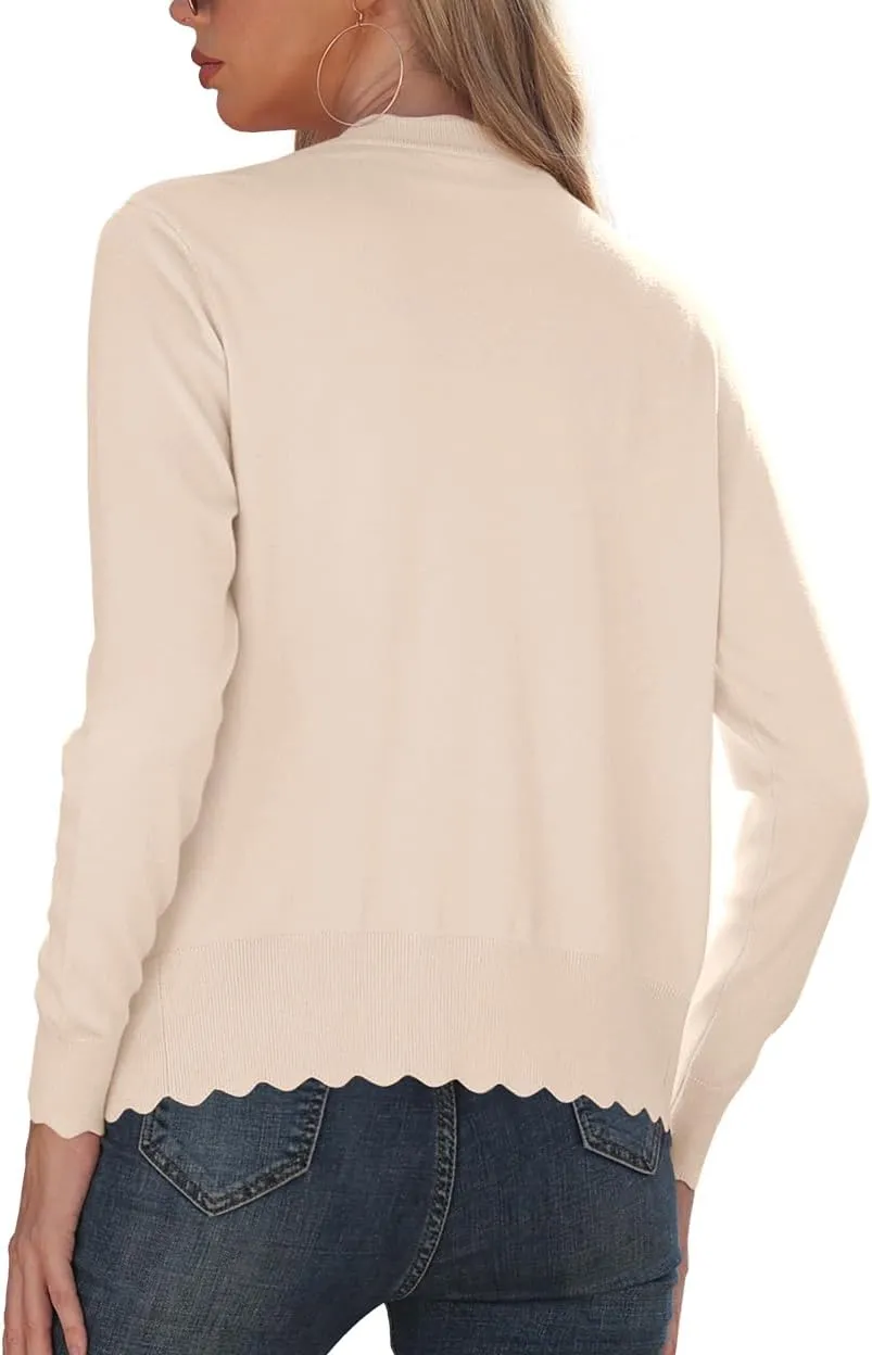 GRECERELLE Women's Long Sleeve V-Neck Button Down Cardigan Knit Shrugs Sweater