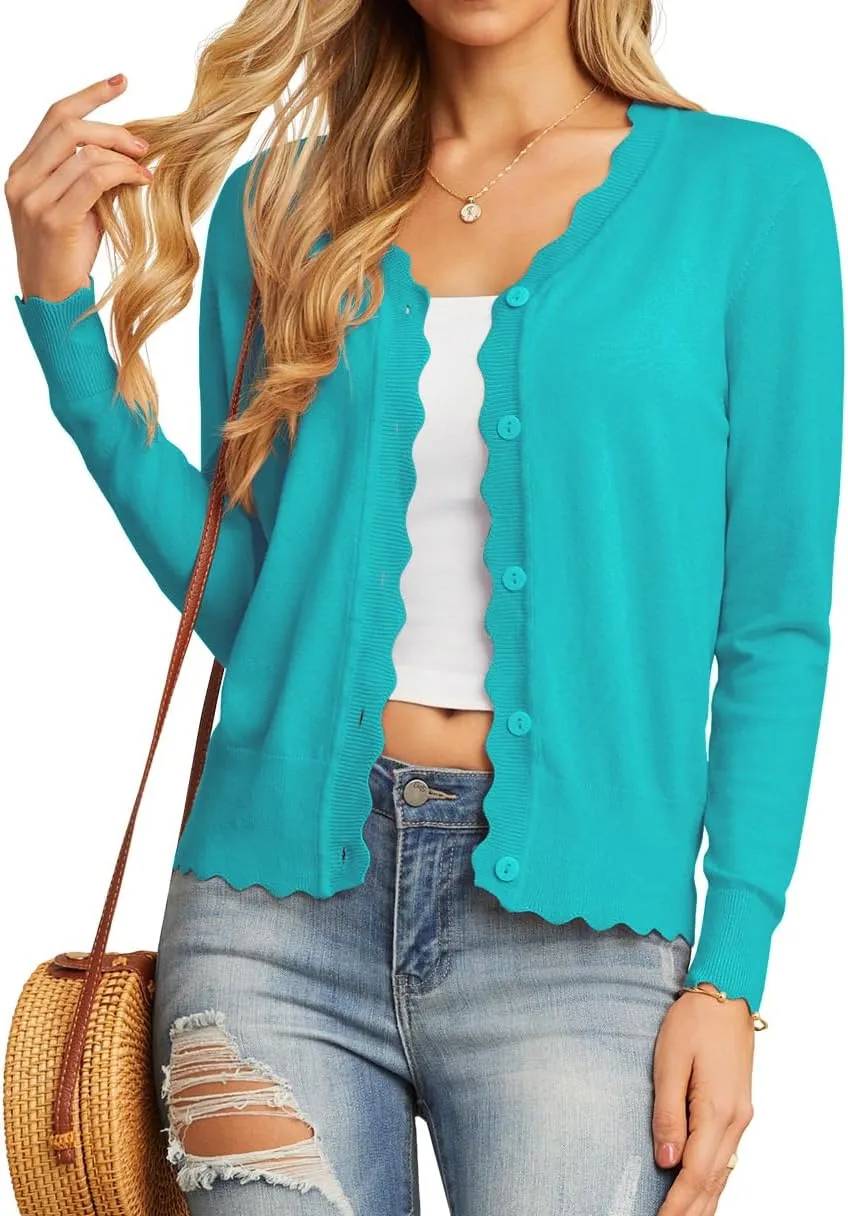 GRECERELLE Women's Long Sleeve V-Neck Button Down Cardigan Knit Shrugs Sweater