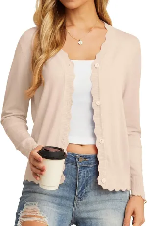 GRECERELLE Women's Long Sleeve V-Neck Button Down Cardigan Knit Shrugs Sweater