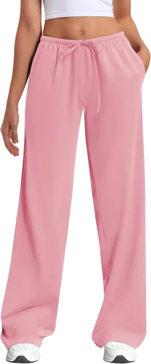 HeSaYep Women's Wide Leg Sweatpants Straight Leg Lowrise Sweat Pants Drawstring Elastic Low Waist Pants with Pockets