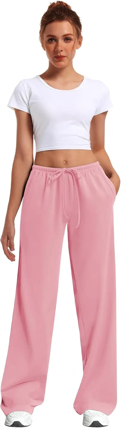 HeSaYep Women's Wide Leg Sweatpants Straight Leg Lowrise Sweat Pants Drawstring Elastic Low Waist Pants with Pockets