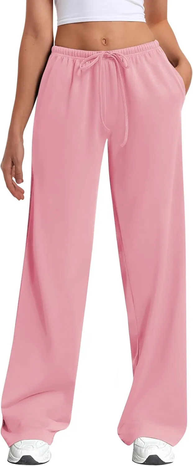 HeSaYep Women's Wide Leg Sweatpants Straight Leg Lowrise Sweat Pants Drawstring Elastic Low Waist Pants with Pockets