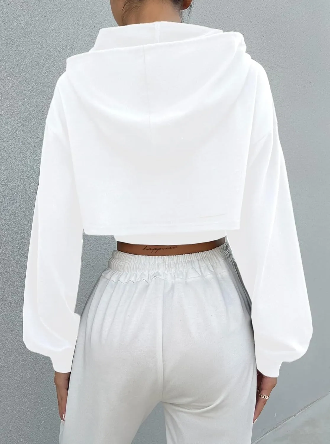 Hilinker Women's Long Sleeve Cropped Hoodie Workout Drawstring Super Crop Tops without Camisole