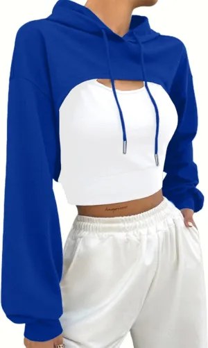 Hilinker Women's Long Sleeve Cropped Hoodie Workout Drawstring Super Crop Tops without Camisole
