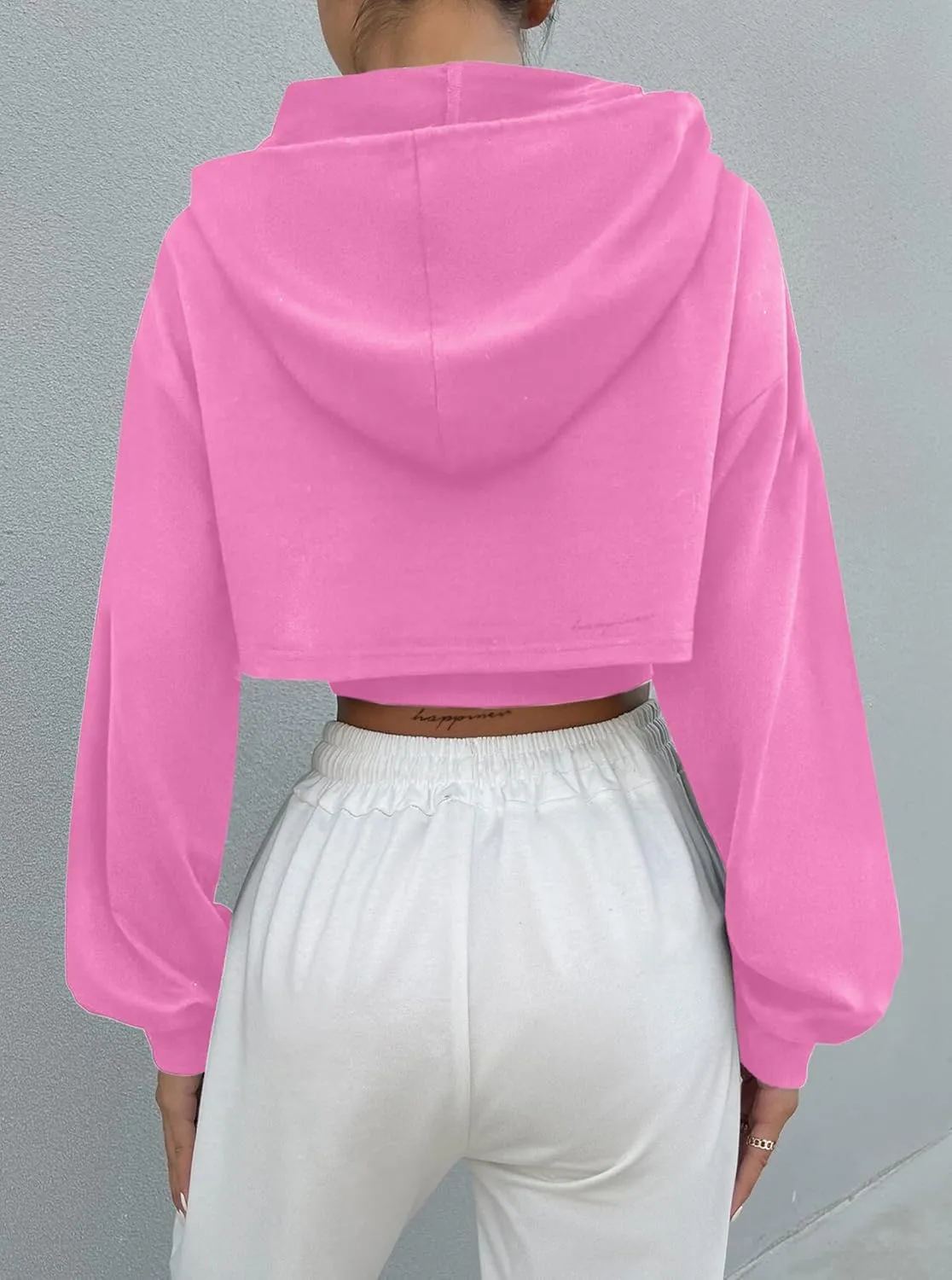 Hilinker Women's Long Sleeve Cropped Hoodie Workout Drawstring Super Crop Tops without Camisole
