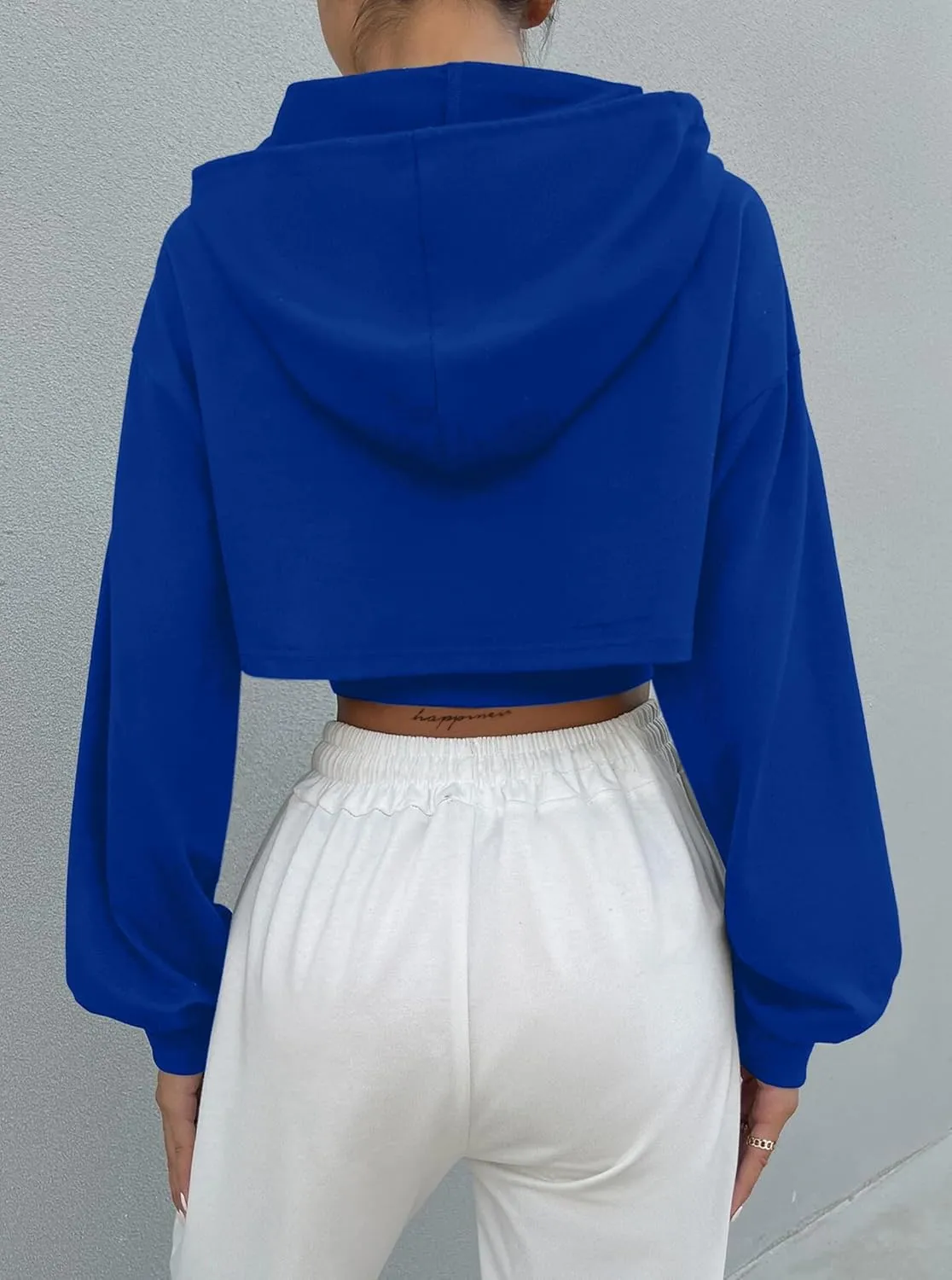 Hilinker Women's Long Sleeve Cropped Hoodie Workout Drawstring Super Crop Tops without Camisole
