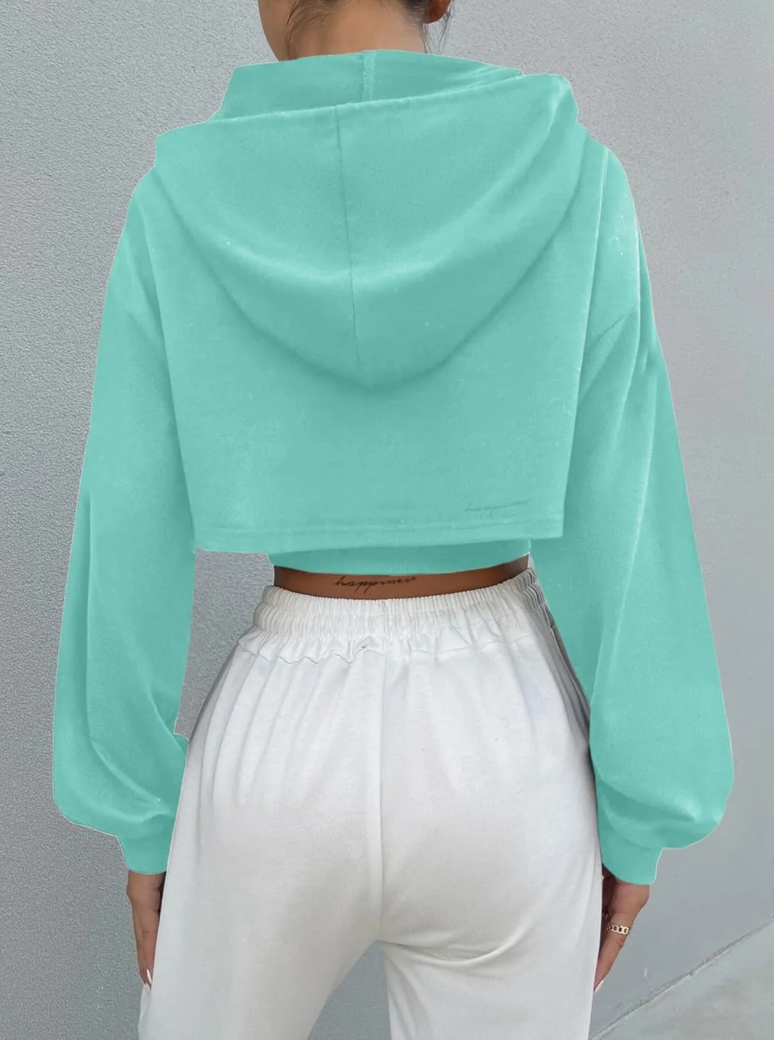 Hilinker Women's Long Sleeve Cropped Hoodie Workout Drawstring Super Crop Tops without Camisole
