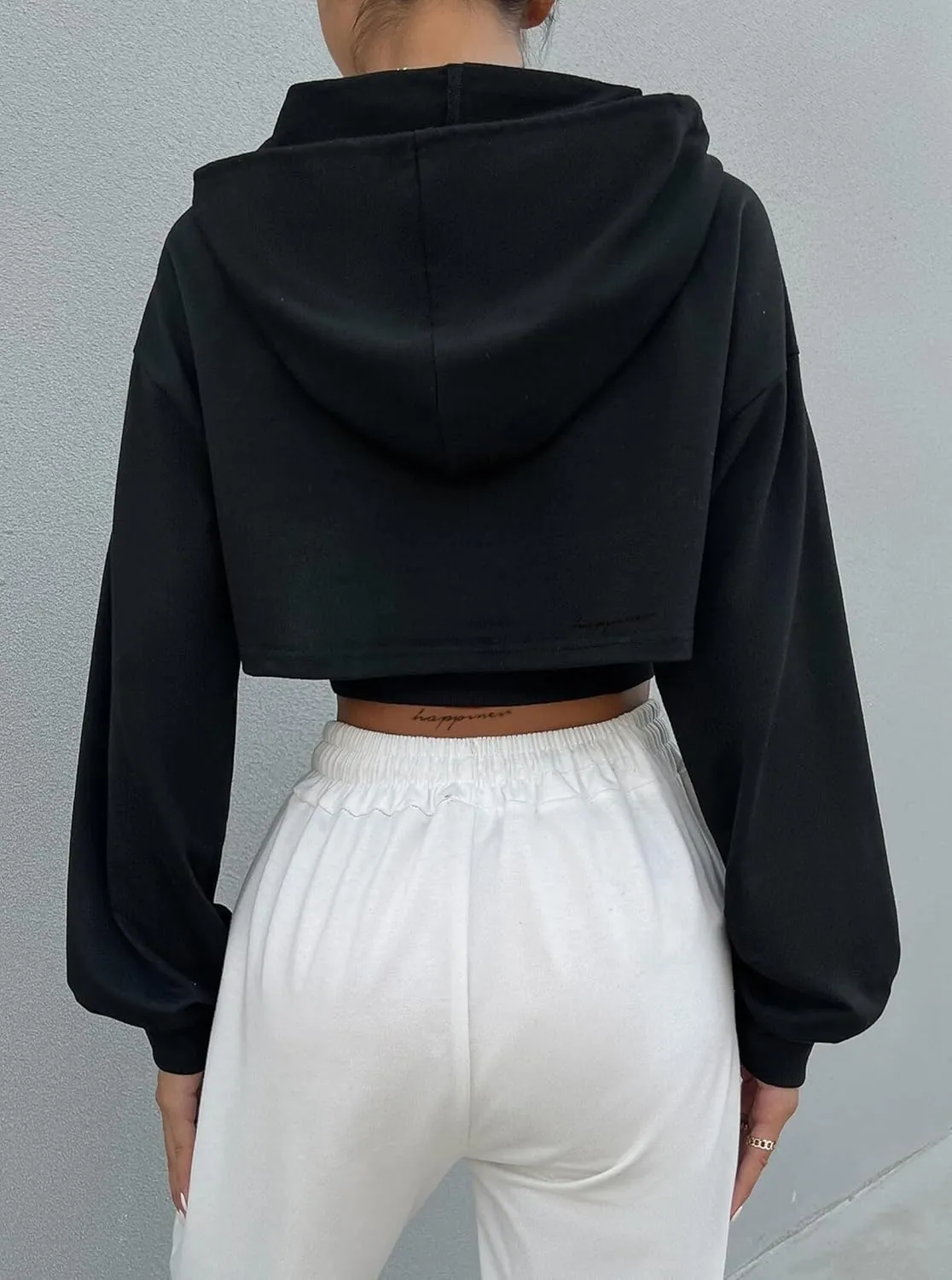 Hilinker Women's Long Sleeve Cropped Hoodie Workout Drawstring Super Crop Tops without Camisole