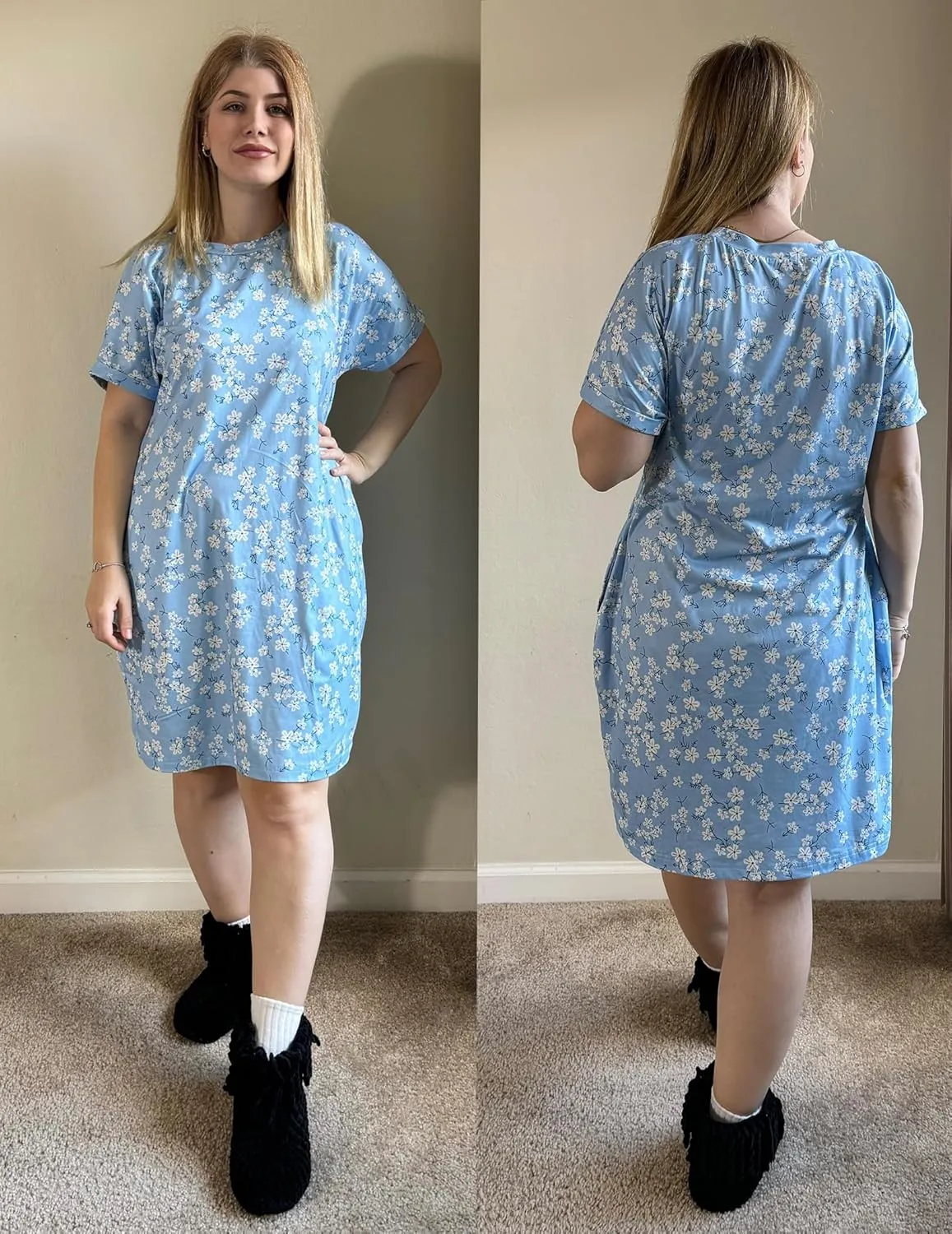HOTOUCH Womens Super Soft T Shirt Dress Short Sleeve Casual Summer Tunic Dresses Loose Baggy House Dress