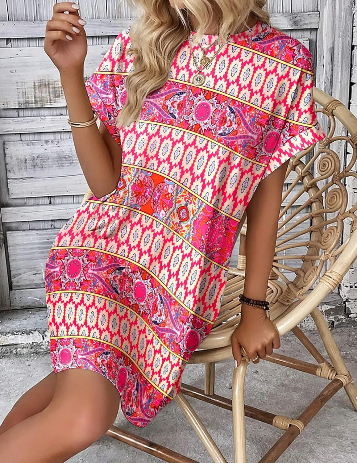HOTOUCH Womens Super Soft T Shirt Dress Short Sleeve Casual Summer Tunic Dresses Loose Baggy House Dress