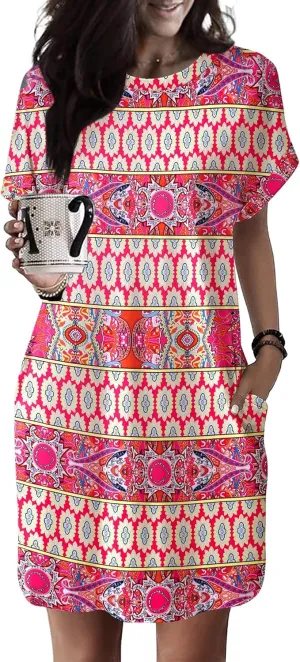 HOTOUCH Womens Super Soft T Shirt Dress Short Sleeve Casual Summer Tunic Dresses Loose Baggy House Dress