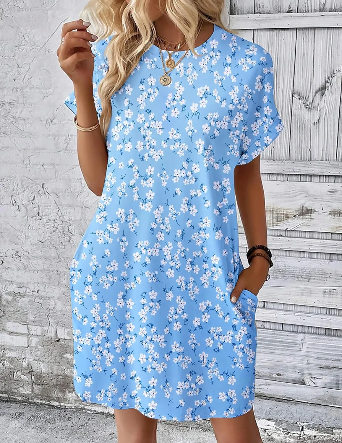 HOTOUCH Womens Super Soft T Shirt Dress Short Sleeve Casual Summer Tunic Dresses Loose Baggy House Dress