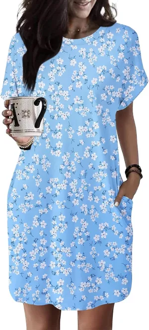 HOTOUCH Womens Super Soft T Shirt Dress Short Sleeve Casual Summer Tunic Dresses Loose Baggy House Dress