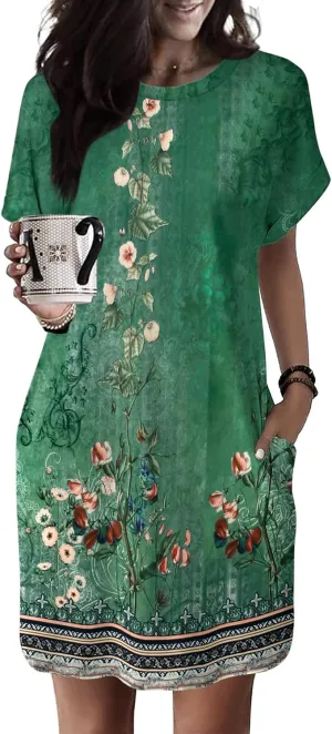 HOTOUCH Womens Super Soft T Shirt Dress Short Sleeve Casual Summer Tunic Dresses Loose Baggy House Dress