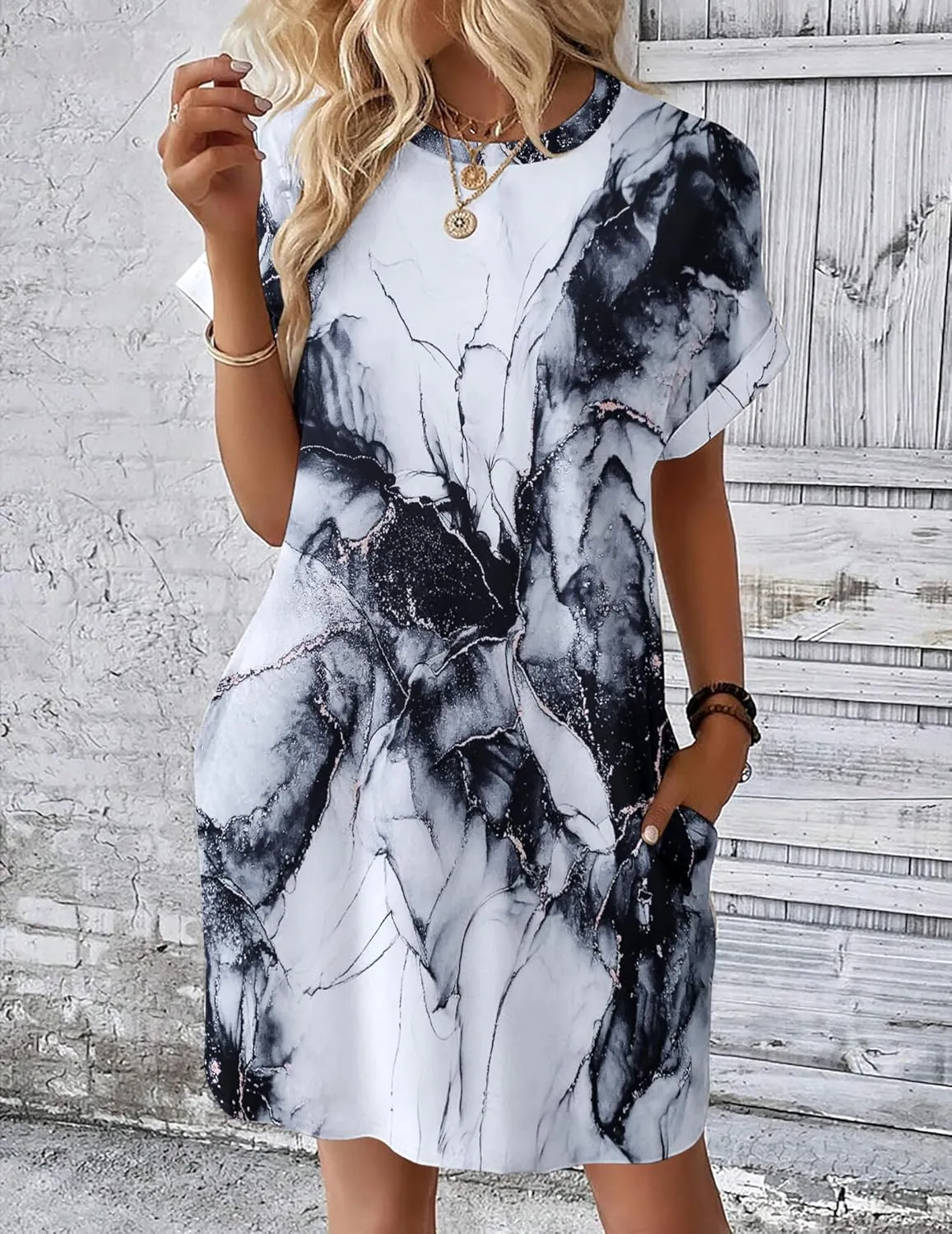 HOTOUCH Womens Super Soft T Shirt Dress Short Sleeve Casual Summer Tunic Dresses Loose Baggy House Dress