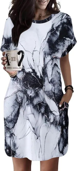HOTOUCH Womens Super Soft T Shirt Dress Short Sleeve Casual Summer Tunic Dresses Loose Baggy House Dress
