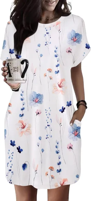 HOTOUCH Womens Super Soft T Shirt Dress Short Sleeve Casual Summer Tunic Dresses Loose Baggy House Dress