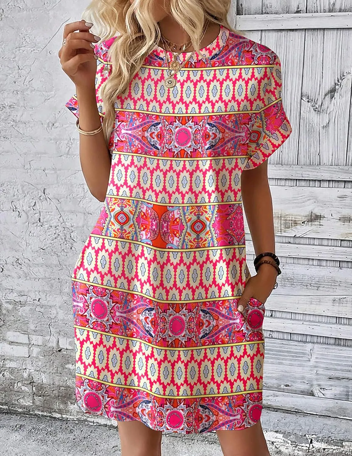 HOTOUCH Womens Super Soft T Shirt Dress Short Sleeve Casual Summer Tunic Dresses Loose Baggy House Dress