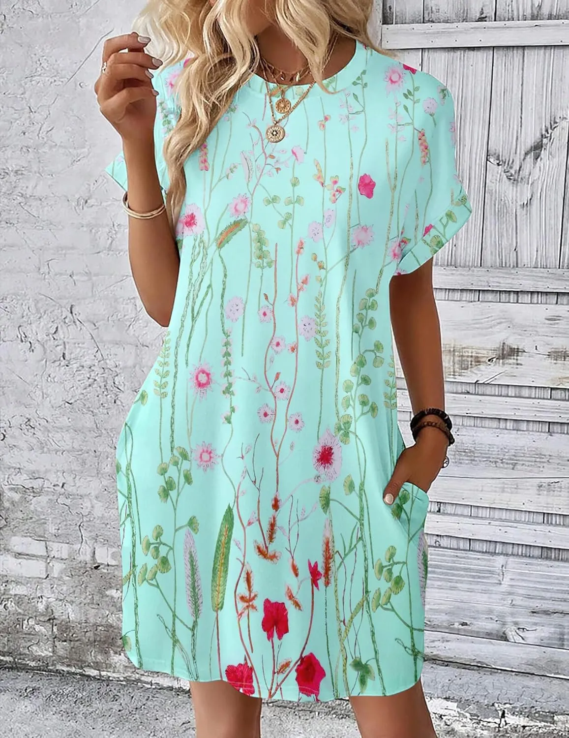 HOTOUCH Womens Super Soft T Shirt Dress Short Sleeve Casual Summer Tunic Dresses Loose Baggy House Dress