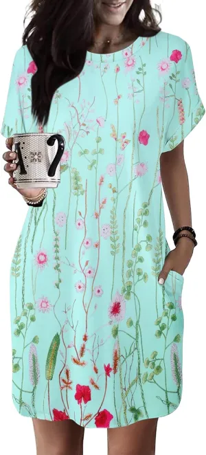 HOTOUCH Womens Super Soft T Shirt Dress Short Sleeve Casual Summer Tunic Dresses Loose Baggy House Dress