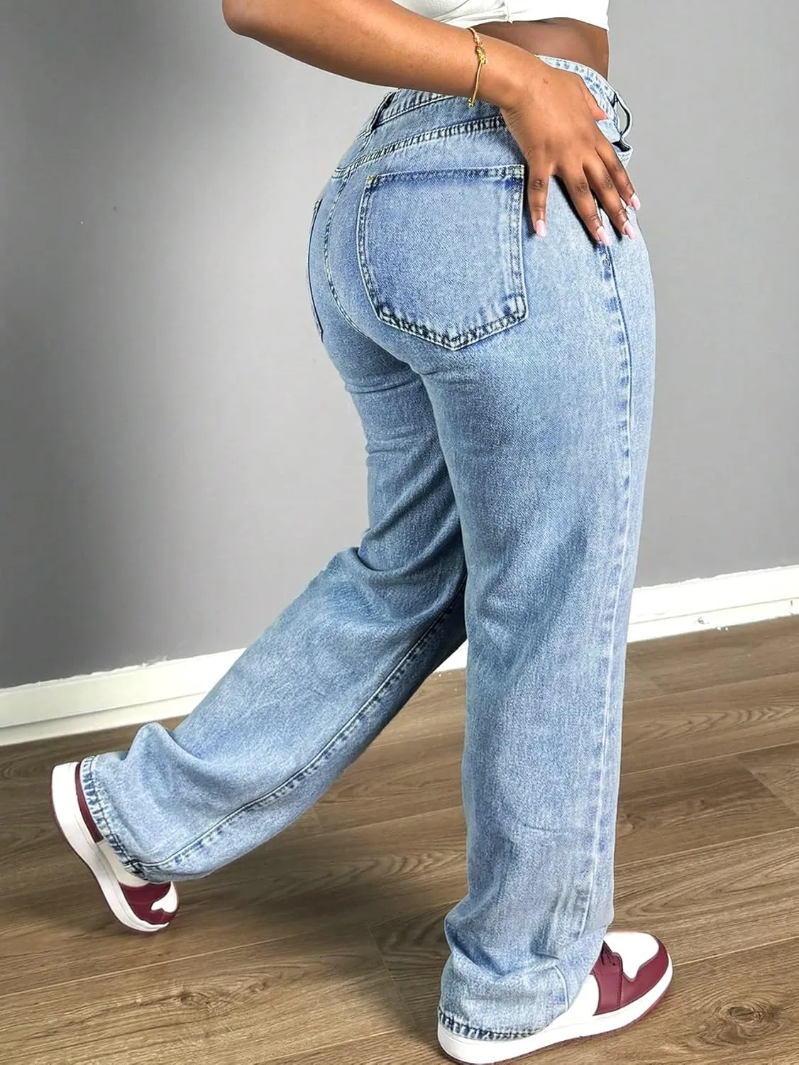 Jeans for Women Trendy Straight Wide Leg Denim Pants Vintage wash Boyfriend Casual Pockets Loose Jeans