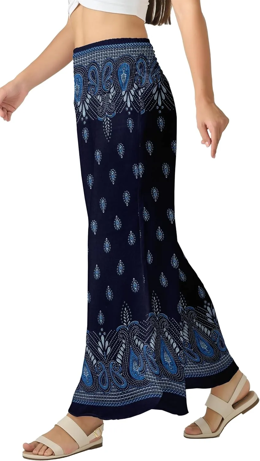 Joob Joob Flowy Women's Palazzo Pants - Wide Leg Summer Boho Harem Pants with Pockets