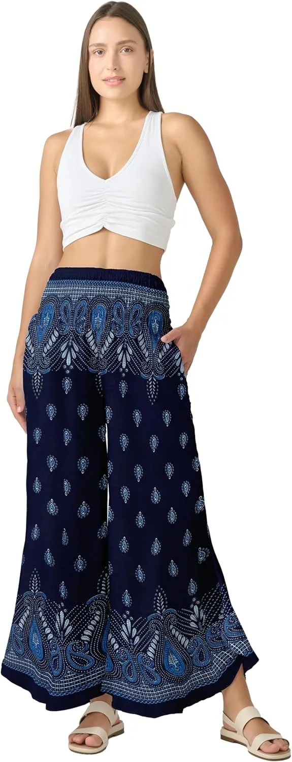Joob Joob Flowy Women's Palazzo Pants - Wide Leg Summer Boho Harem Pants with Pockets